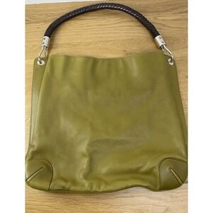 Michael Kors Olive Green Leather Hobo Shoulder Bag Braided Strap Made in Italy